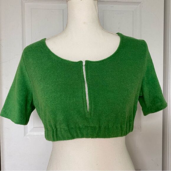 Vintage Tops - Dead stock 1970s Bright Green Cropped Terry Cloth Top